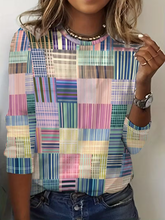 Women Abstract Long Sleeve Tee T-shirt Crew Neck Printing Casual Spring/Fall Graphic Tee Top