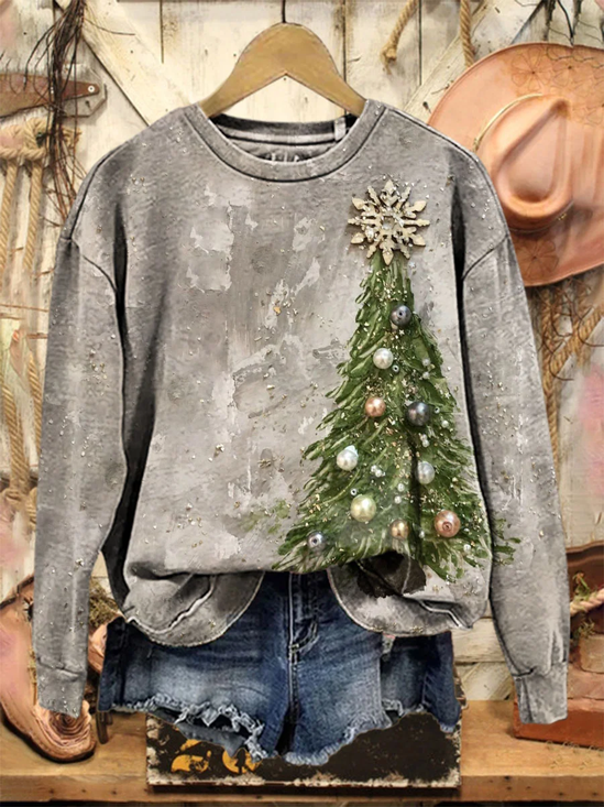 Women Christmas Crew Neck Printing Casual Spring/Fall Long Sleeve Sweatshirt