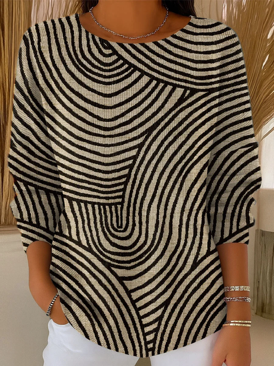 Women Abstract Printing Spring/Fall Casual Long Sleeve Crew Neck Sweater