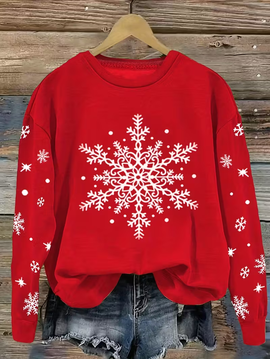 Women Christmas Crew Neck Printing Casual Spring/Fall Long Sleeve Sweatshirt