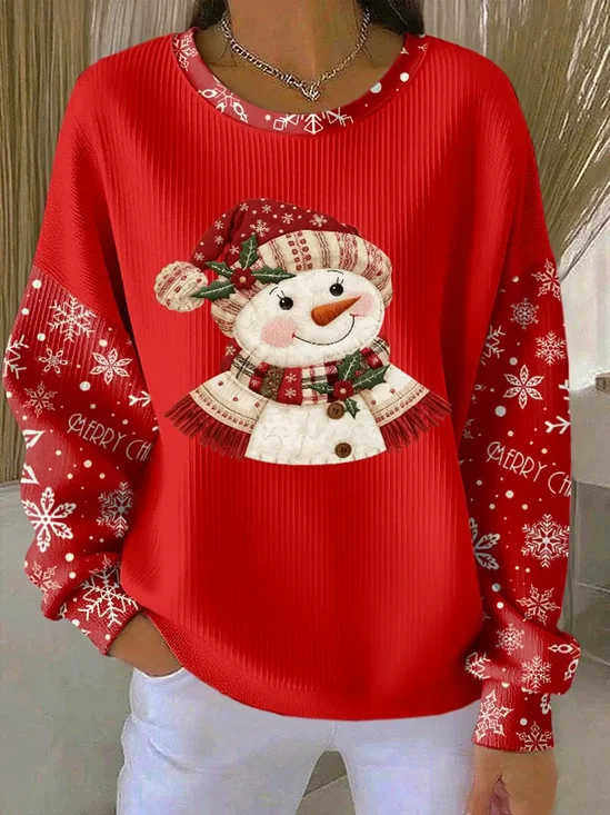 Women Christmas Snowman Crew Neck Printing Casual Spring/Fall Long Sleeve Sweatshirt