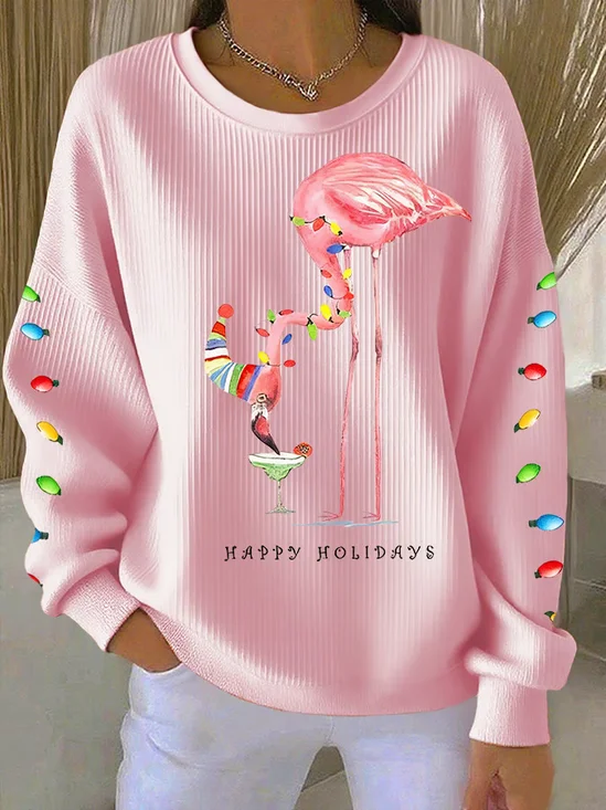 Women Flamingo Crew Neck Printing Casual Spring/Fall Long Sleeve Sweatshirt