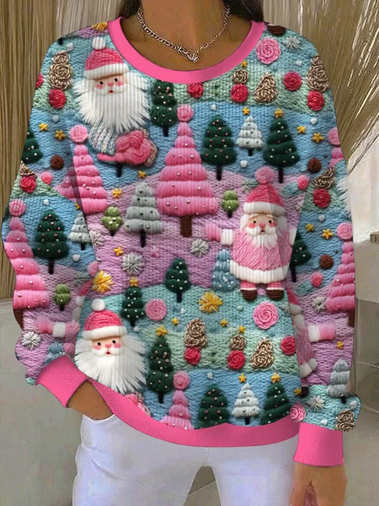 Women Santa Claus Crew Neck Printing Casual Spring/Fall Long Sleeve Sweatshirt