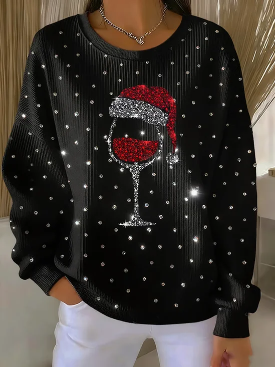 Women Christmas Crew Neck Printing Casual Spring/Fall Long Sleeve Sweatshirt