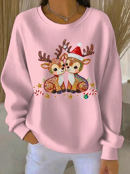 Women Christmas Crew Neck Printing Casual Spring/Fall Long Sleeve Sweatshirt