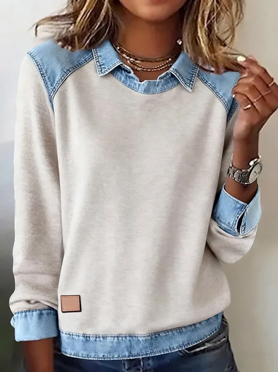 Women Plain Shawl Collar Vintage Spring/Fall Long Sleeve Sweatshirt