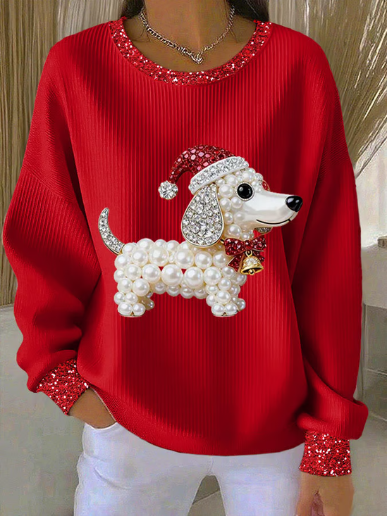 Women Christmas Crew Neck Printing Casual Spring/Fall Long Sleeve Sweatshirt