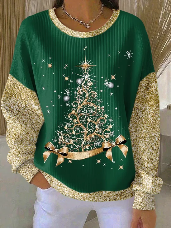 Women Christmas Crew Neck Printing Casual Spring/Fall Long Sleeve Sweatshirt