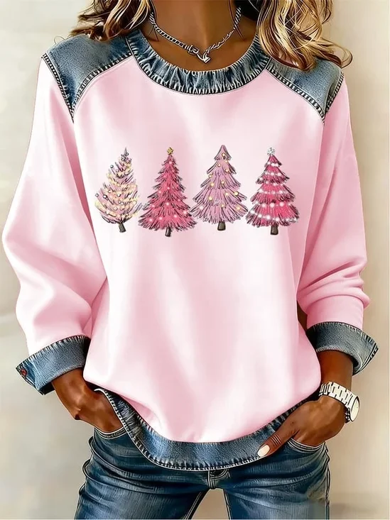 Women Christmas Crew Neck Printing Vintage Spring/Fall Long Sleeve Sweatshirt