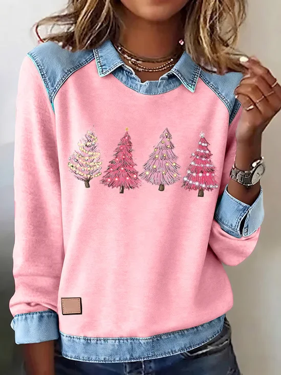 Women Christmas Shawl Collar Vintage Spring/Fall Long Sleeve Sweatshirt
