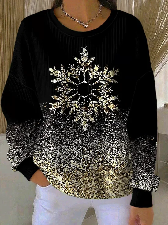 Women Christmas Crew Neck Printing Casual Spring/Fall Long Sleeve Sweatshirt