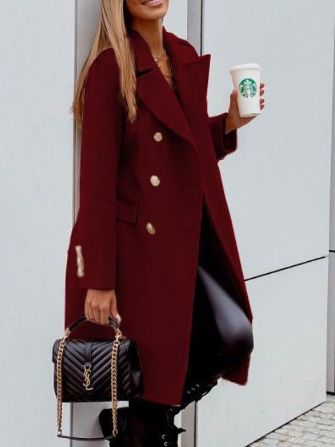 Women's Plain Winter Outerwear Casual Split Joint Mid-long Shawl Collar Overcoat