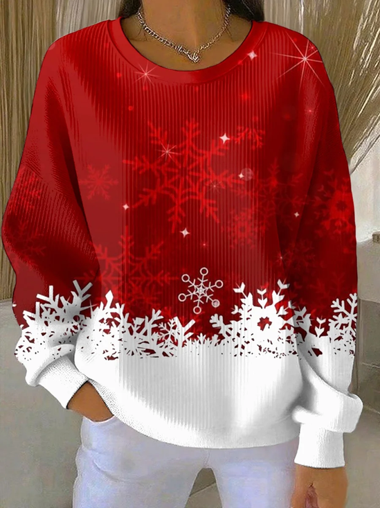 Women Christmas Crew Neck Printing Casual Spring/Fall Long Sleeve Sweatshirt