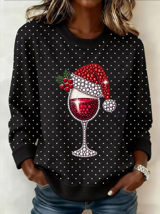 Women Christmas Crew Neck Printing Casual Spring/Fall Long Sleeve Sweatshirt