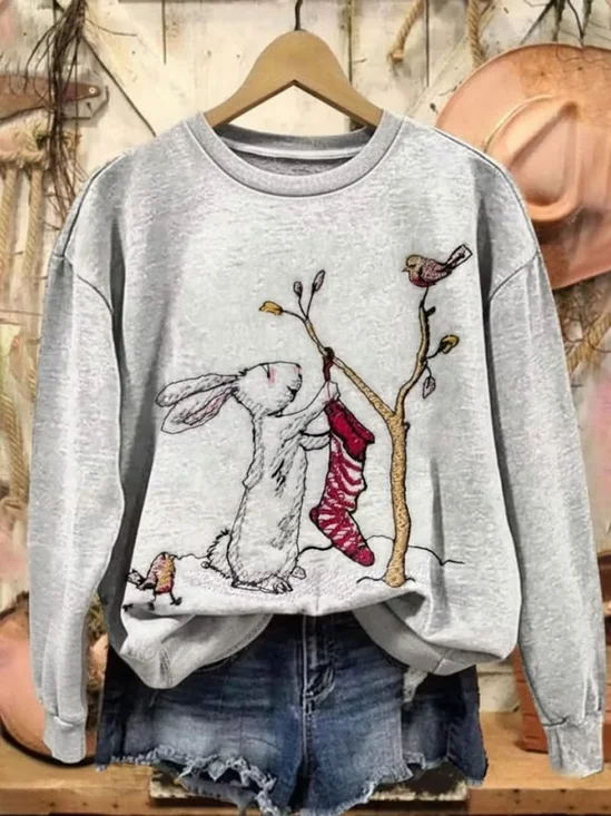 Women Bird Crew Neck Printing Casual Spring/Fall Long Sleeve Sweatshirt