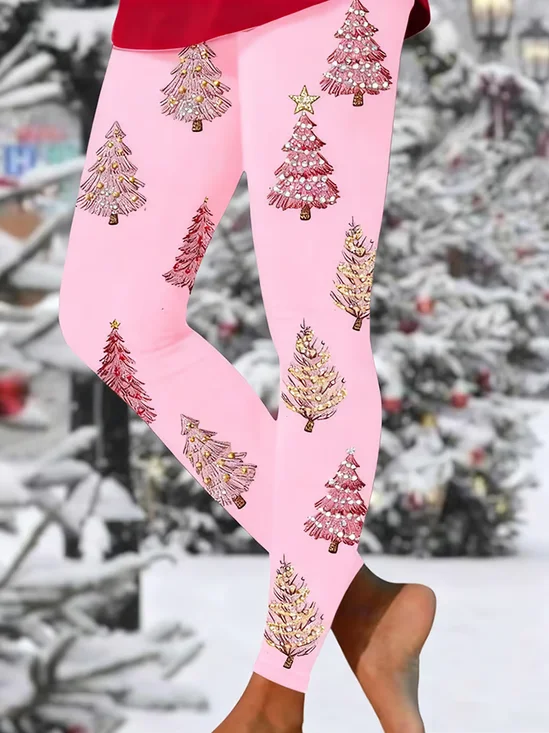 Women Christmas Casual All Season Printing Long Leggings
