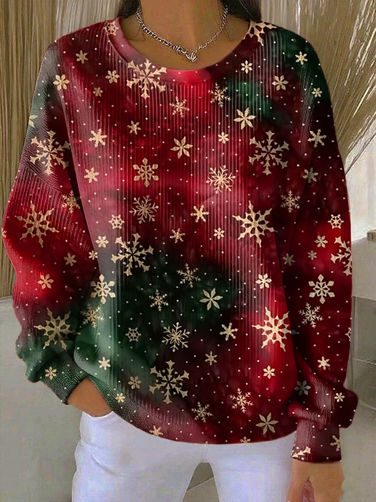 Women Christmas Crew Neck Printing Casual Spring/Fall Long Sleeve Sweatshirt