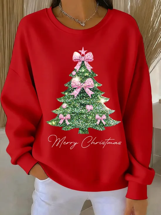 Women Christmas Crew Neck Printing Casual Spring/Fall Long Sleeve Sweatshirt