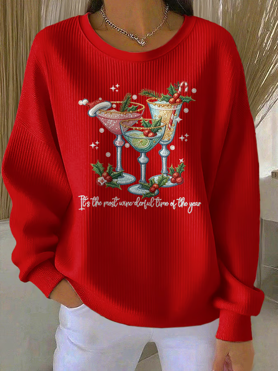 Women Christmas Crew Neck Printing Casual Spring/Fall Long Sleeve Sweatshirt