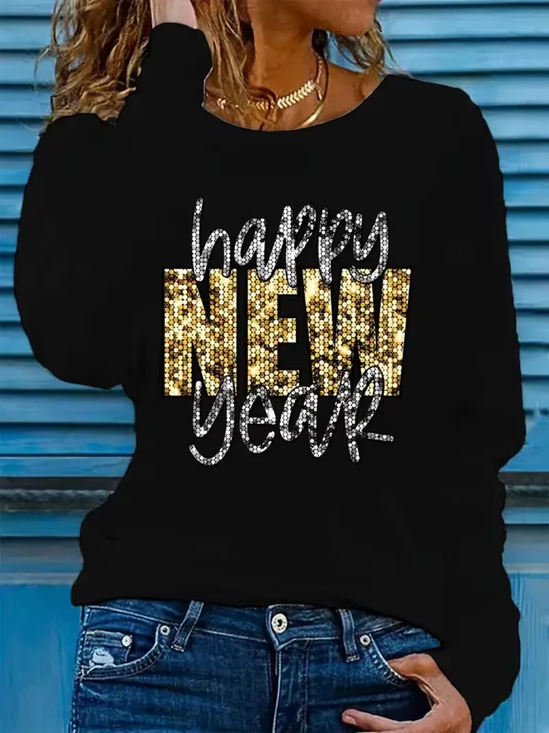 Women Text Letters Long Sleeve Tee T-shirt Crew Neck Casual Spring/Fall Tunic Top