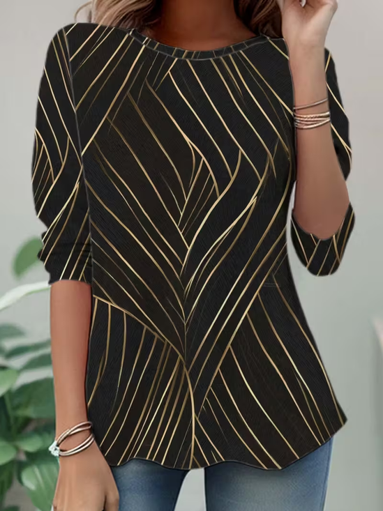 Women Abstract Long Sleeve Tee T-shirt Crew Neck Casual Spring/Fall Tunic Top