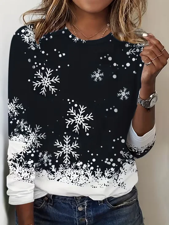 Women Christmas Long Sleeve Tee T-shirt Crew Neck Casual Spring/Fall Tunic Top