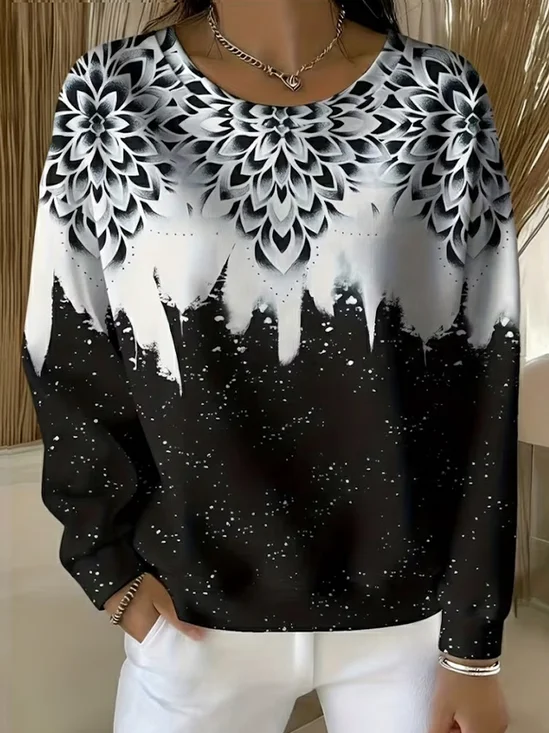 Women Abstract Crew Neck Printing Casual Spring/Fall Long Sleeve Sweatshirt