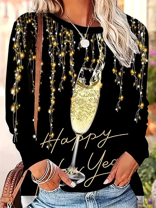 Women Text Letters Long Sleeve Tee T-shirt Crew Neck Casual Spring/Fall Tunic Top