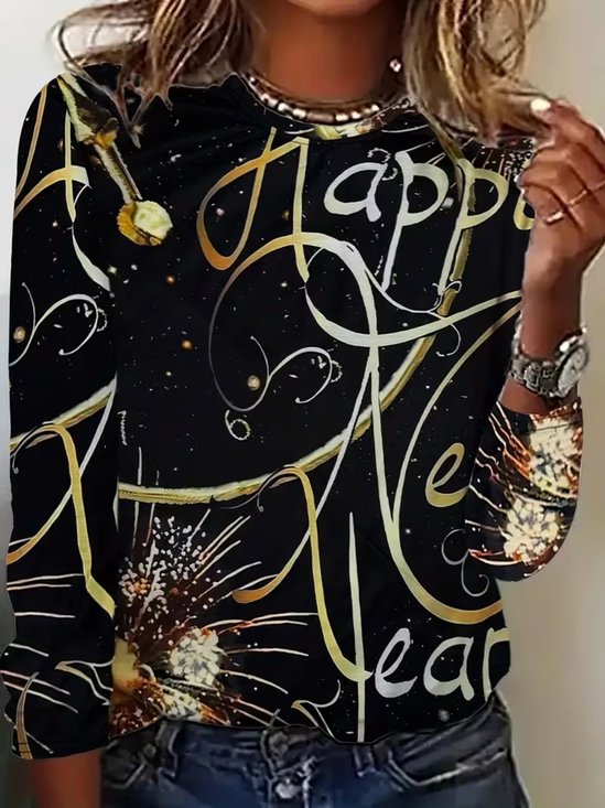 Women Text Letters Long Sleeve Tee T-shirt Crew Neck Casual Spring/Fall Tunic Top