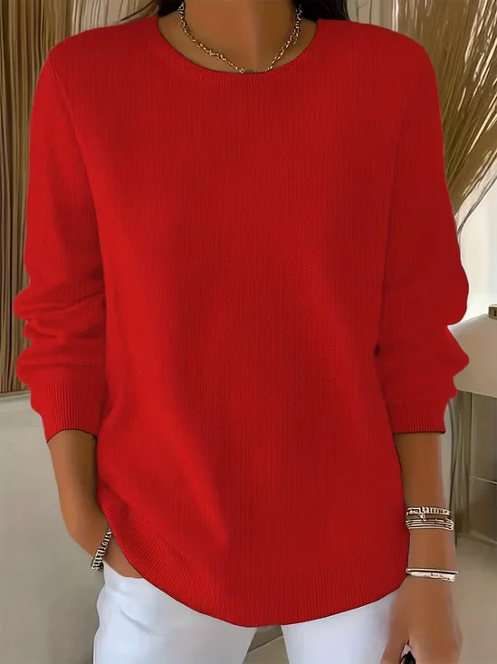 Women Plain Printing Spring/Fall Casual Long Sleeve Crew Neck Sweater