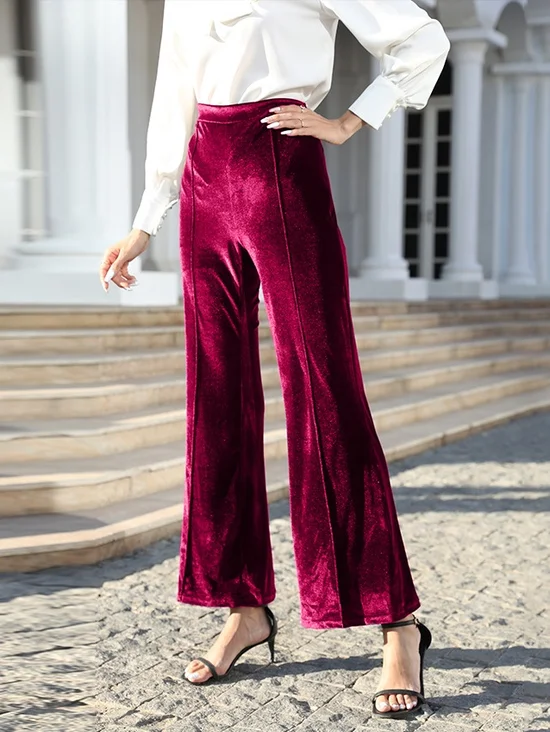 Women Plain Long Elastic Waist Pants Vintage Spring/Fall Trousers