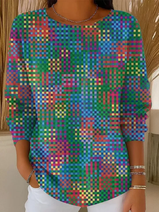 Women Abstract Printing Spring/Fall Casual Long Sleeve Crew Neck Sweater