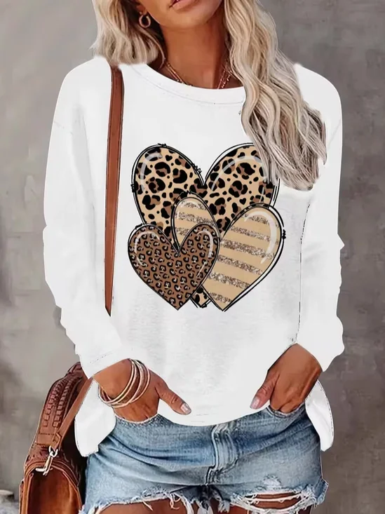 Women Leopard Long Sleeve Tee T-shirt Crew Neck Printing Casual Spring/Fall Graphic Tee Top