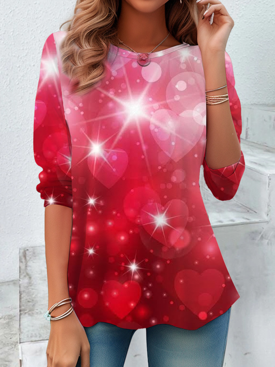 Women Heart/Cordate Long Sleeve Tee T-shirt Crew Neck Casual Spring/Fall Tunic Top