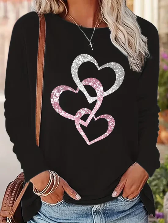 Women Heart/Cordate Long Sleeve Tee T-shirt Crew Neck Printing Casual Spring/Fall Graphic Tee Top