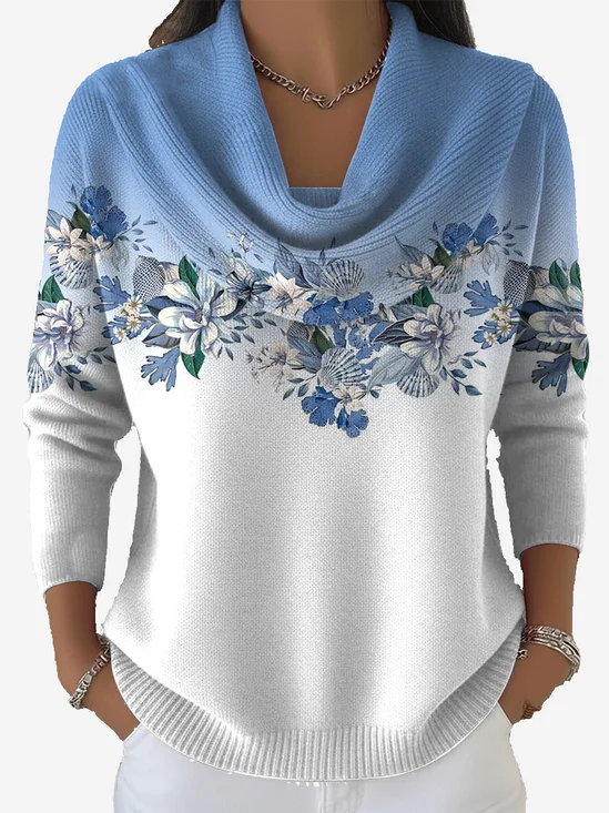 Women Floral Vintage Long Sleeve Winter Sweater