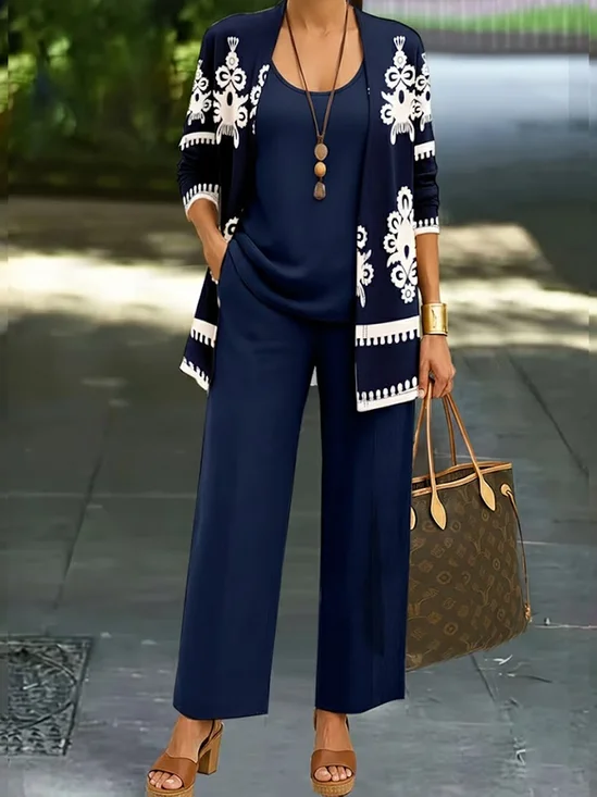 Women Floral Two-Piece Set Daily Long Sleeve Casual Spring/Fall Multi-Piece Set Matching Set