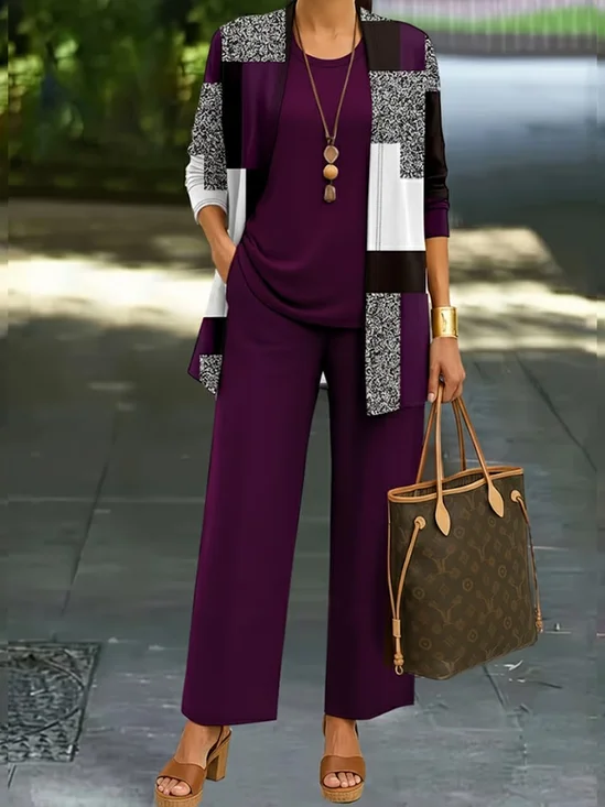 Women Plain Two-Piece Set Daily Long Sleeve Casual Spring/Fall Multi-Piece Set Matching Set