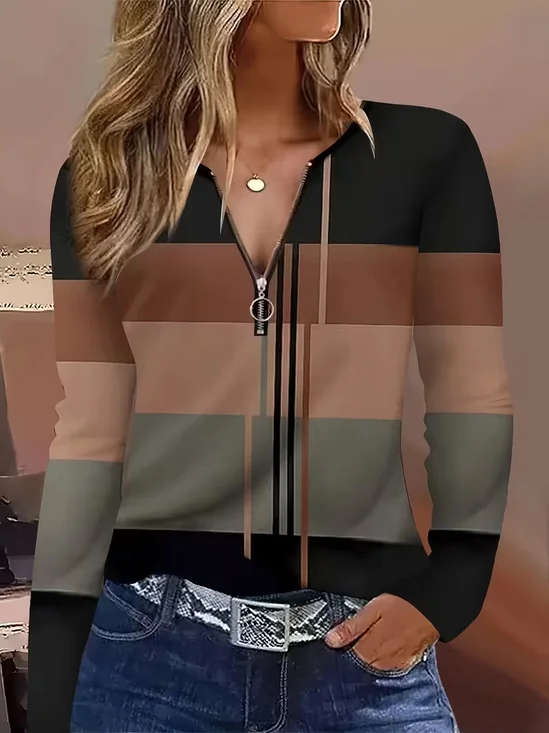 Women Abstract Long Sleeve Tee T-shirt V Neck Printing Vintage Spring/Fall Top