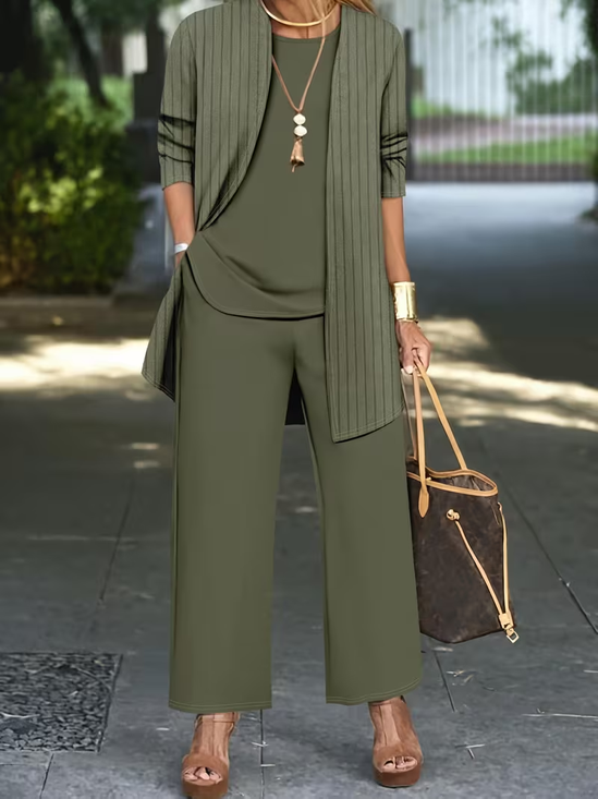 Women Striped Two-Piece Set Daily Long Sleeve Casual Spring/Fall Multi-Piece Set Matching Set