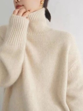 Women Plain Split Joint Winter Street Long Sleeve Turtleneck Sweater