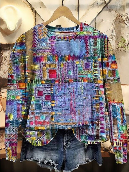 Printing Casual Abstract Loose Sweatshirt