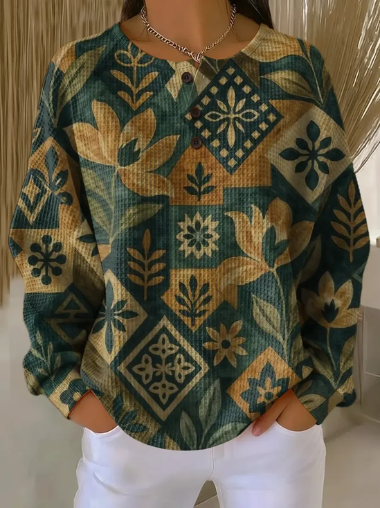 Women Floral Crew Neck Printing Casual Spring/Fall Long Sleeve Sweatshirt