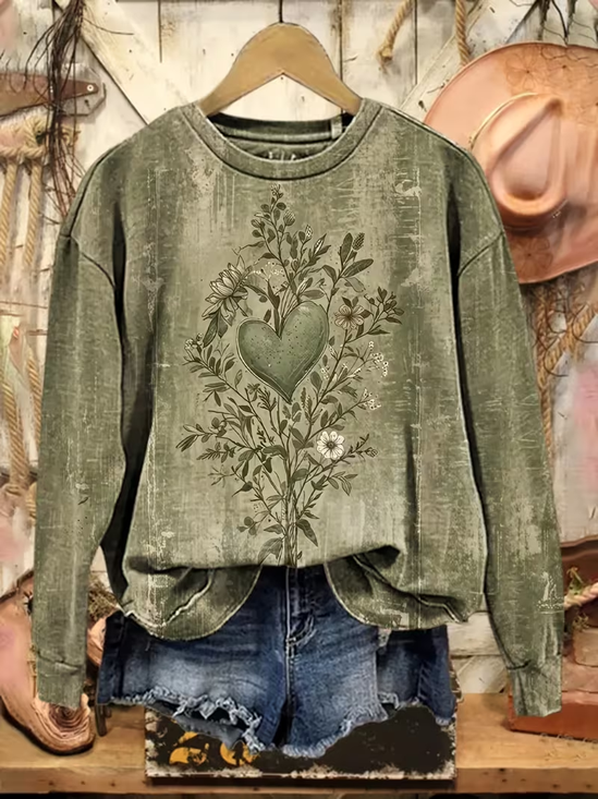 Women Floral Crew Neck Printing Casual Spring/Fall Long Sleeve Sweatshirt