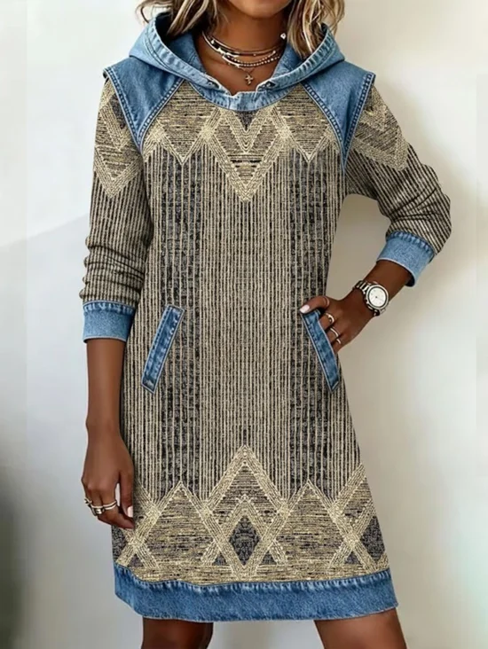 Women Abstract Long Sleeve Hoodie Printing Dress Daily Vintage Midi H-Line Spring/Fall Dress