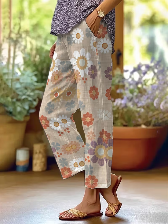 Women Floral Long Pants Casual Spring/Fall Trousers