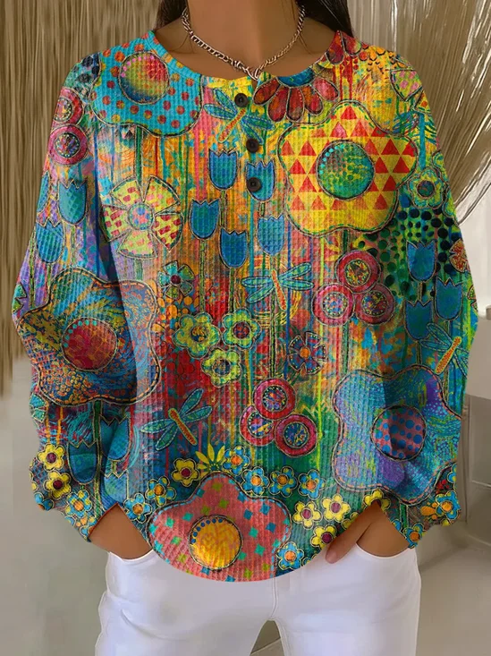 Women Floral Crew Neck Printing Casual
                      Spring/Fall Long Sleeve Sweatshirt