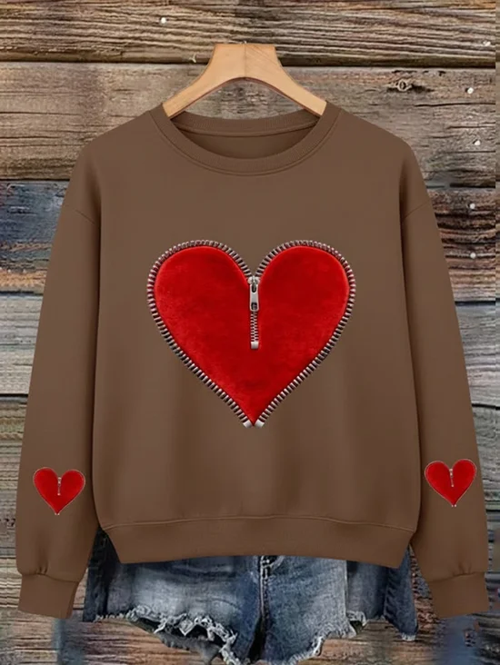 Women Heart/Cordate Crew Neck Printing Casual Spring/Fall Long Sleeve Sweatshirt