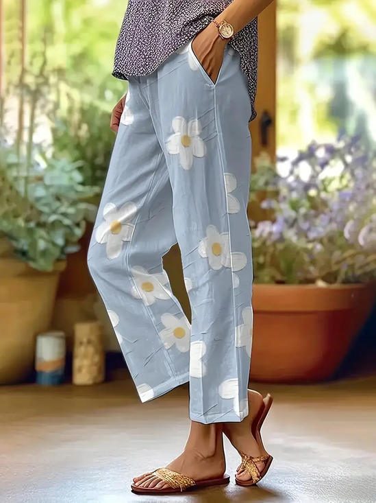 Women Floral Long Pants Casual Spring/Fall Trousers
