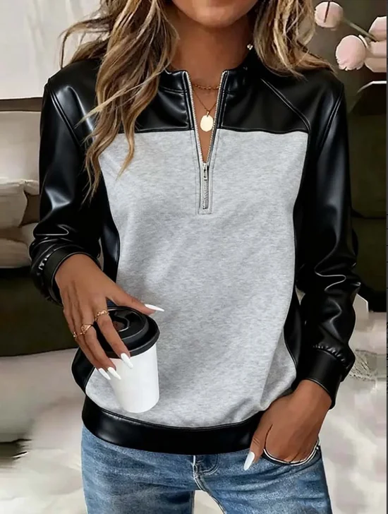 Women
                      Color Block Stand Collar Split Joint Vintage
                      Spring/Fall Long Sleeve Sweatshirt